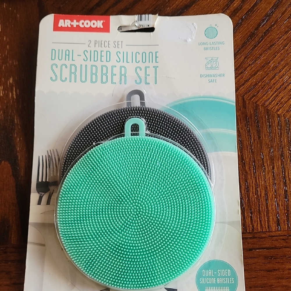 Dual-Sided Silicone Scrubber Set - Black and Teal